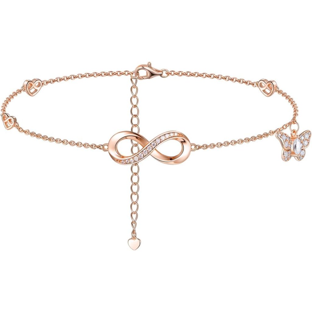 Moissanite Infinity Anklet For Women, Real Authentic 925 Sterling Silver Hypoall